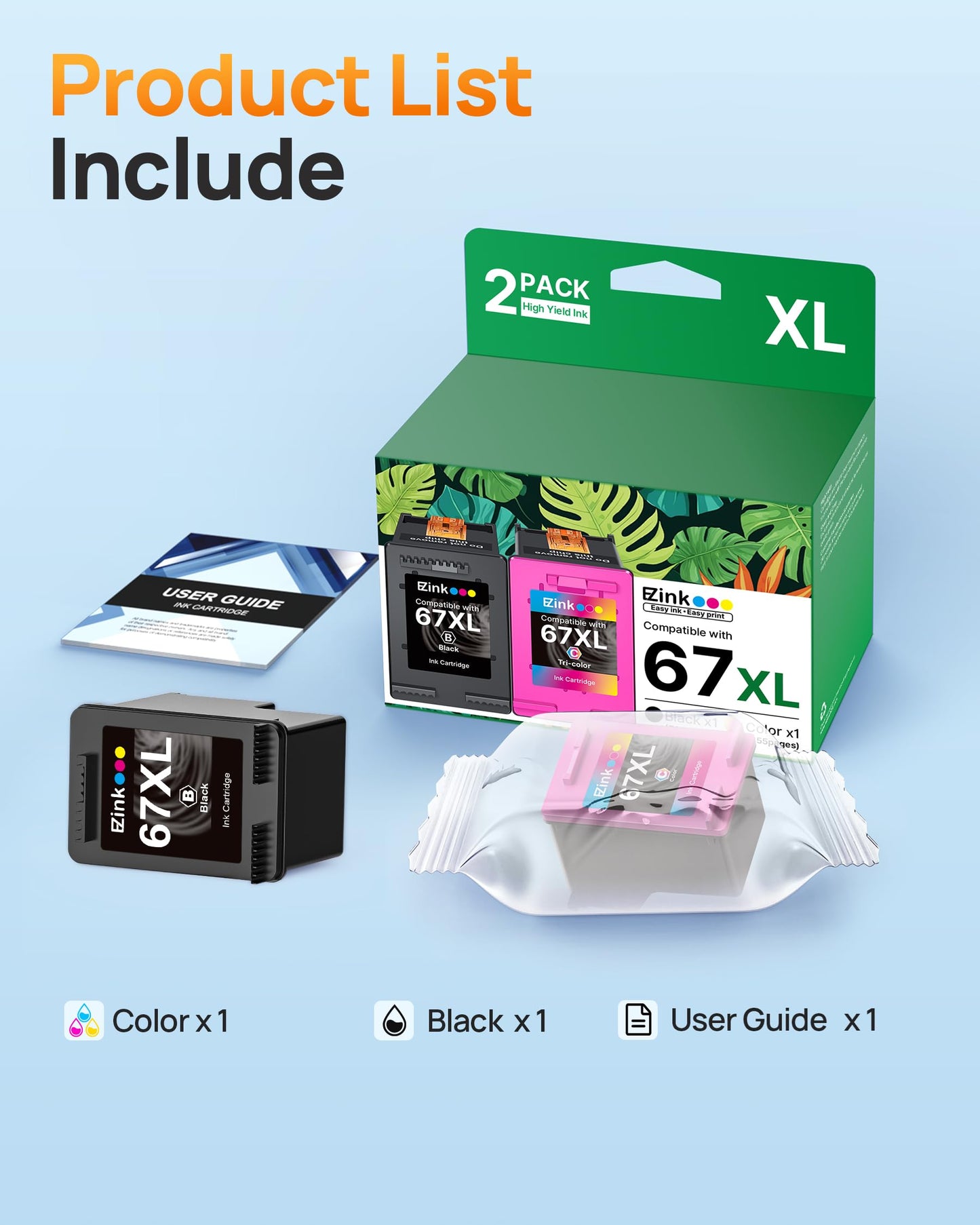 67XL Ink Cartridge Black/Color Combo Pack Remanufactured for HP Ink 67 67XL