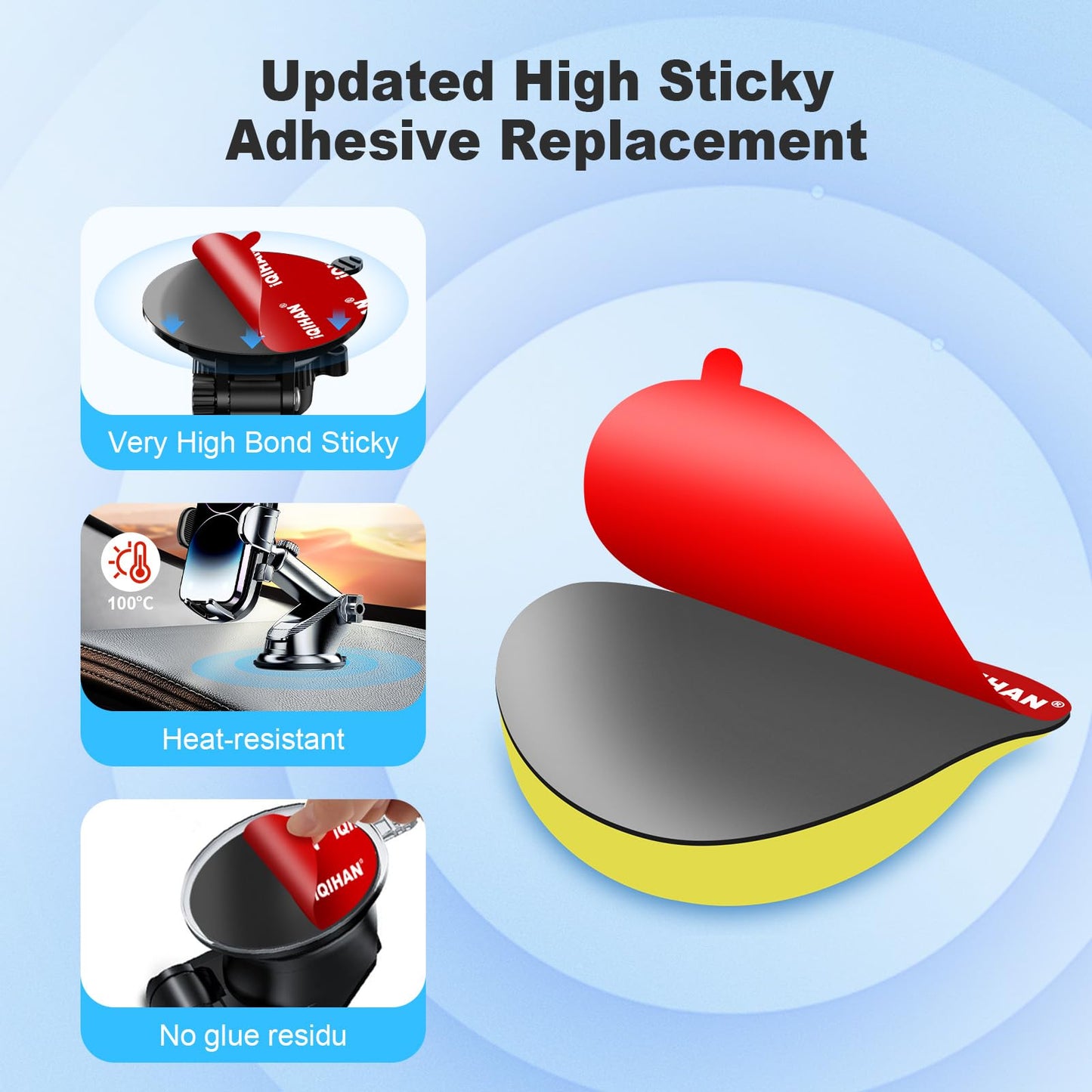 Sticky Pads for Car Phone Mount, 6pcs 2.76"(70mm) Heavy Duty Adhesive for Dashboard/Windshield Cellphone Holder Suction Cup Base, Double-Sided