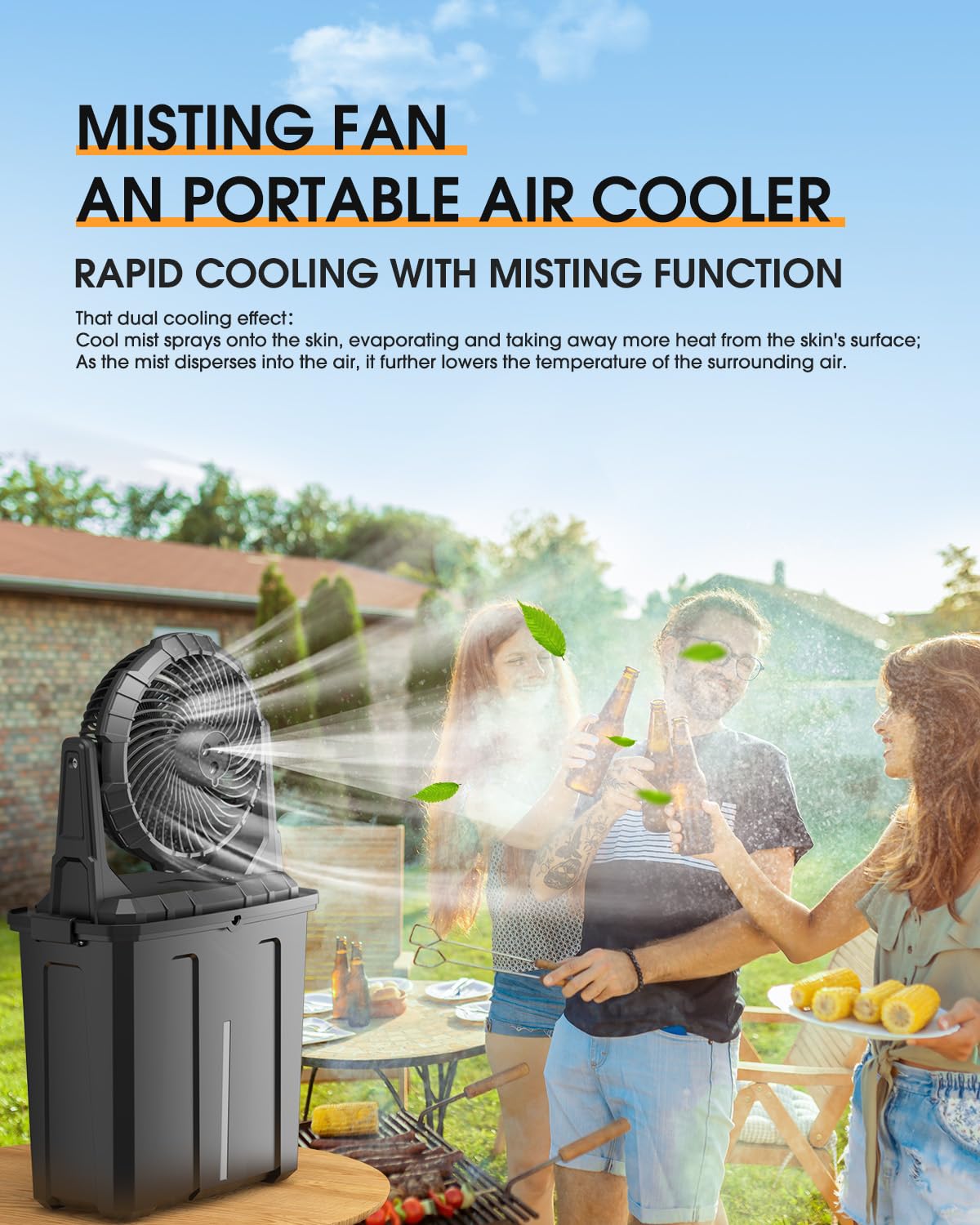 Ausic Portable Misting Fan, 9L 10-inch Outdoor Mist Fans for Outside Patios Cooling, 30000mAh Rechargeable Battery Fan with Water Box, 3 Strong Winds