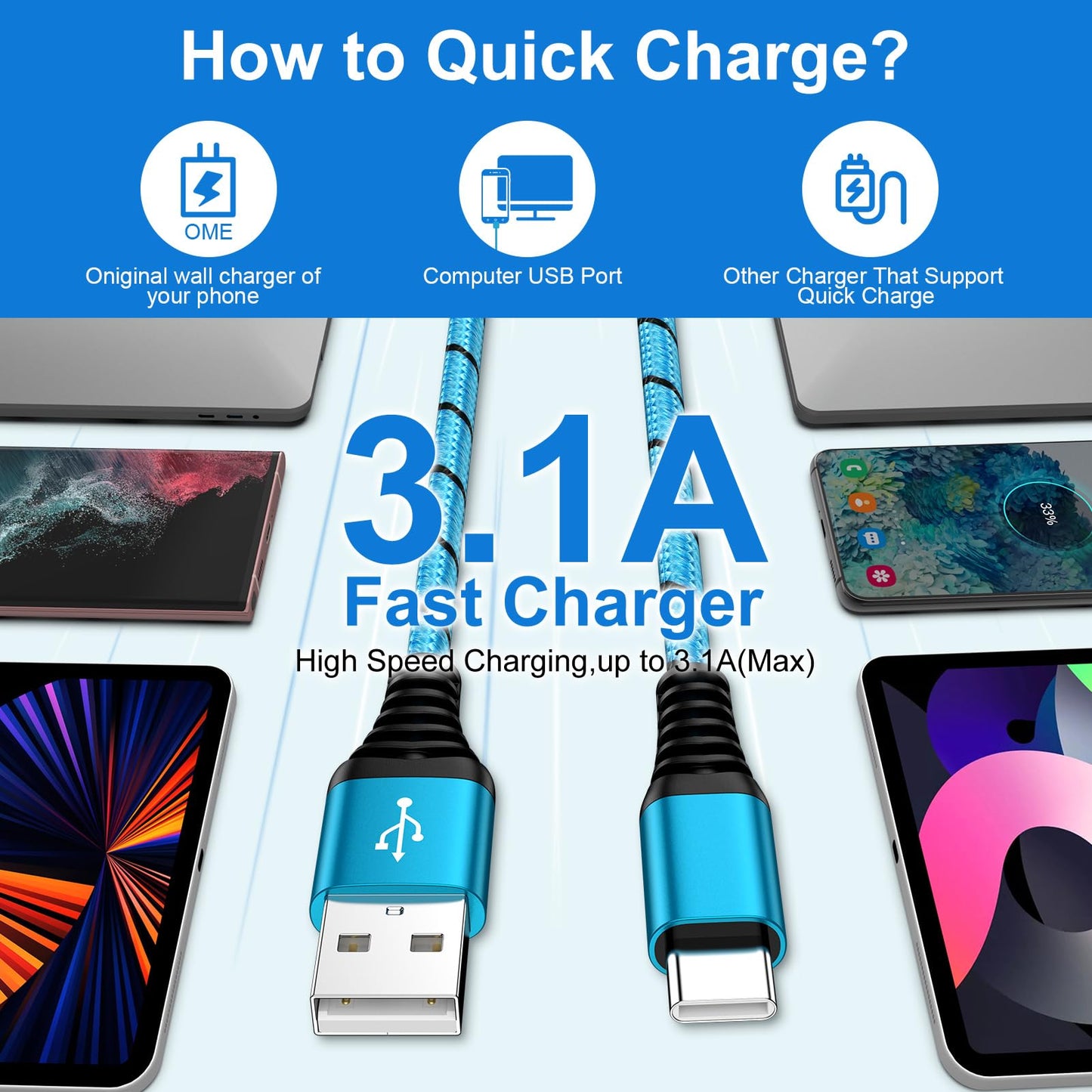 USB to USB C Cable Car Carplay Cable for iPhone 17 17 Pro Air 17 Pro Max 16e 16 15 Plus Car Charger Cord, 2Pack 3FT USB A to USB C 3.1A Fast Charging