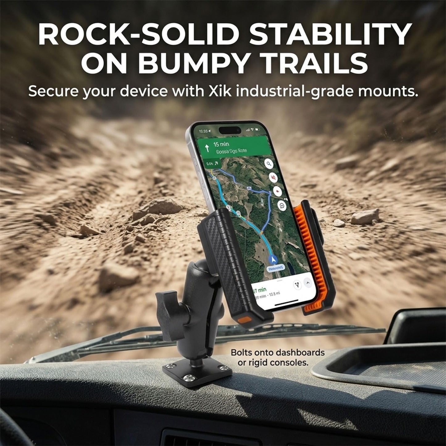 xik Phone Holder Mount for Boat, Kayak & Truck - Square AMPS Base, 3.54” Medium Arm, [1s Quick Lock & Release] [360° Adjustable], Fits 4.7"-7.2"