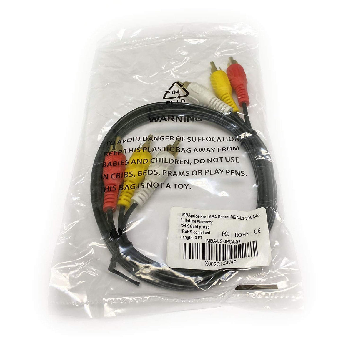 3FT RCA M/Mx3 Audio/Video Cable Gold Plated - Audio Video RCA Stereo Cable 3ft
