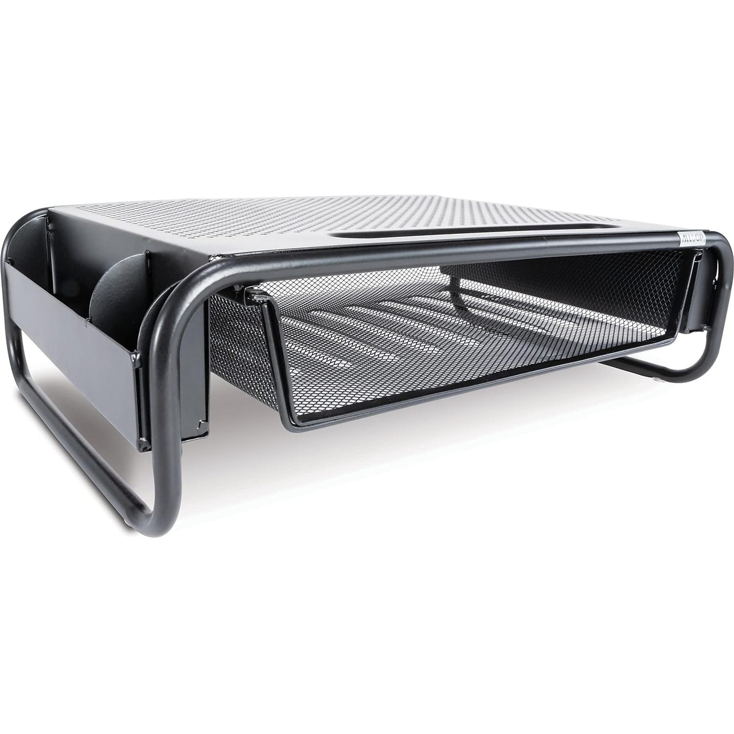Allsop 32166 Metal Art Organizer 5 Riser Monitor Stand with Drawer and Side Caddies, Black