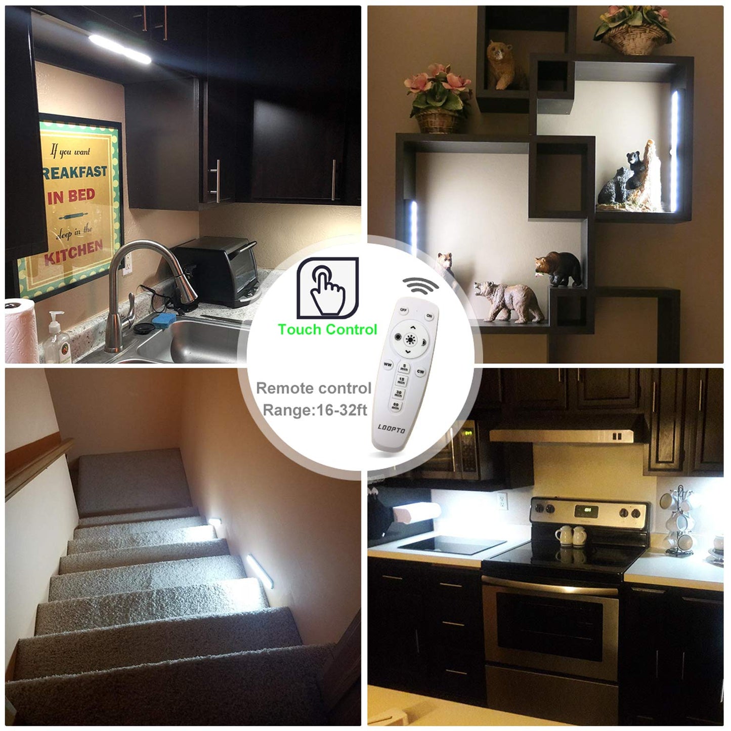 LDOPTO Under Cabinet Lights Wireless Battery Operated Lights with Remote Control LED Closet Lights Counter Wall Lights Without Wiring with Remote