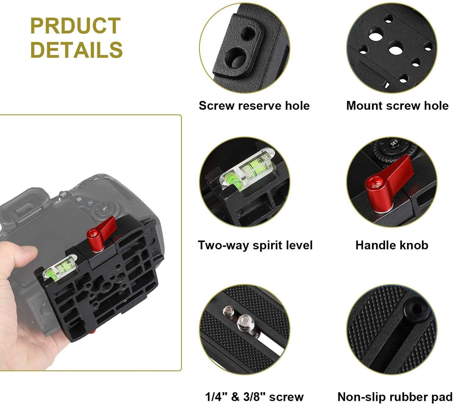 AngelReally P200 Quick Release Plate - Camera Tripod Base Plate with QR Clamp Adapter with 1/4" and 3/8" Screw Hole Compatible for Manfrotto 500AH