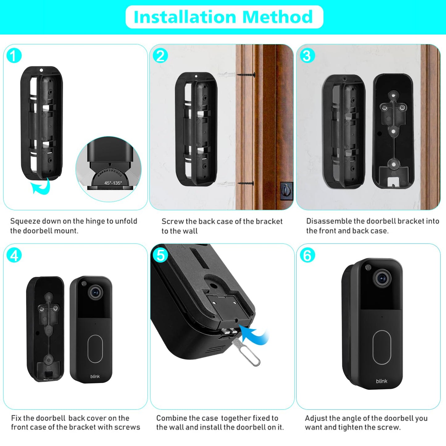 Adjustable 45-135 Degree Doorbell Angle Mount Compatible with Ring Wired Doorbell Pro&Plus 2025 and Blink Video Doorbell 2nd Gen 2025 Replacement