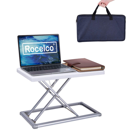 Rocelco 19" Portable Laptop Riser, Height Adjustable Travel Standing Desk Converter, Premium Compact Sit Standup Keyboard Monitor Rising Workstation
