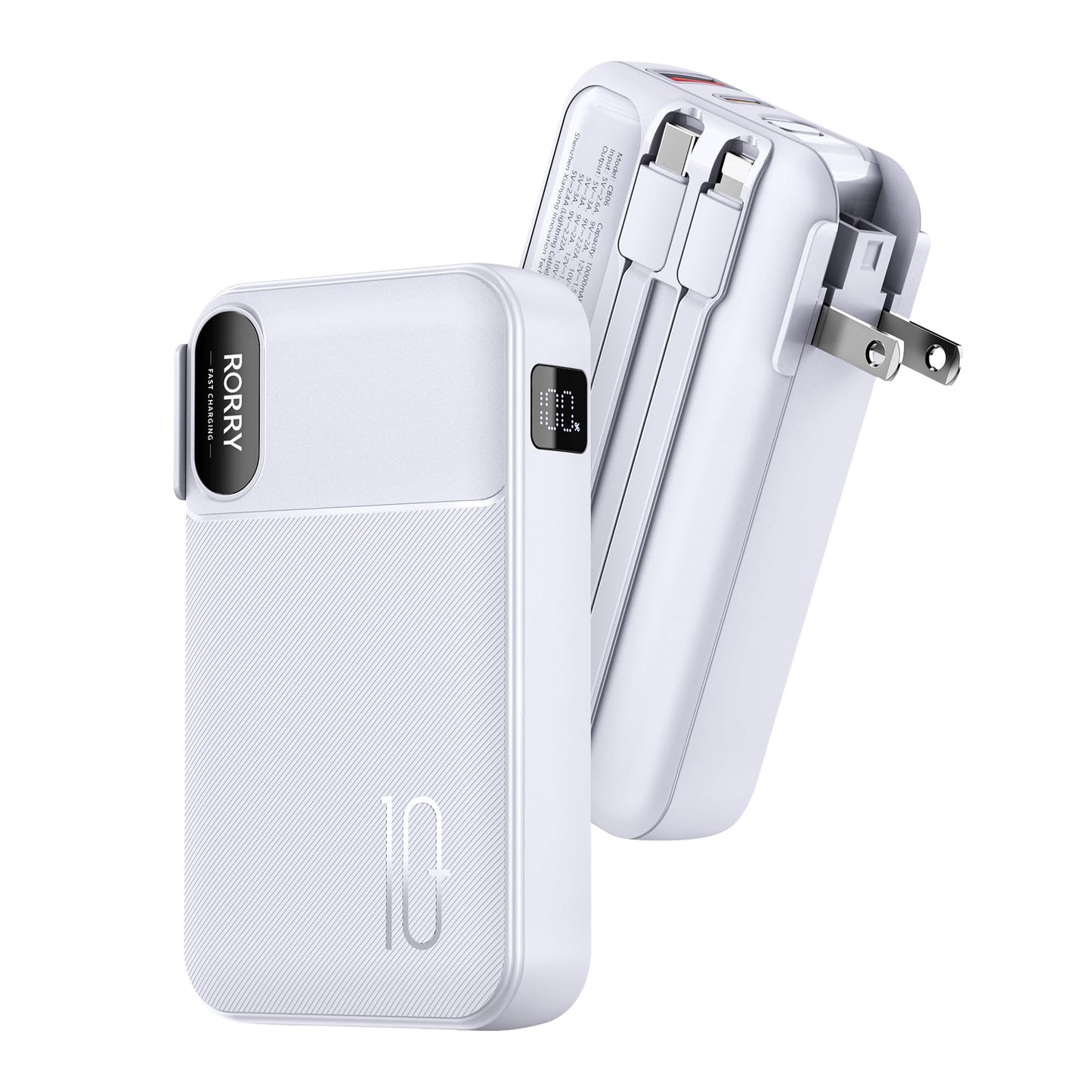 RORRY Portable Charger w/Wall Plug 10000mAh Power Bank 22.5W Battery Pack