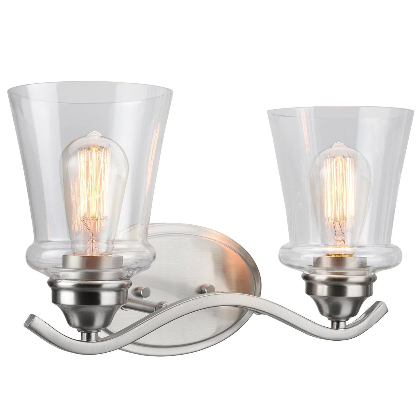 Aspen Creative 62116-1, Two-Light Metal Bathroom Vanity Wall Light Fixture, 15 1/2" Wide, Transitional Design in Satin Nickel with Clear Glass Shade