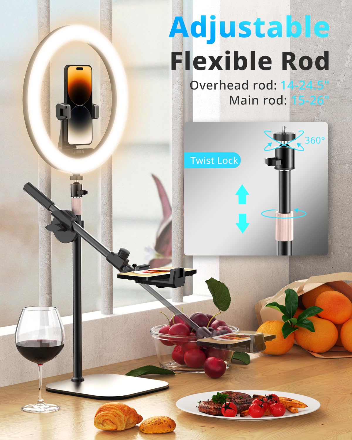 UBeesize 12" Desk Ring Light with Stand and Phone Holder, Overhead Phone Mount for Video Recording, Zoom Meeting, Live Streaming, Tiktok