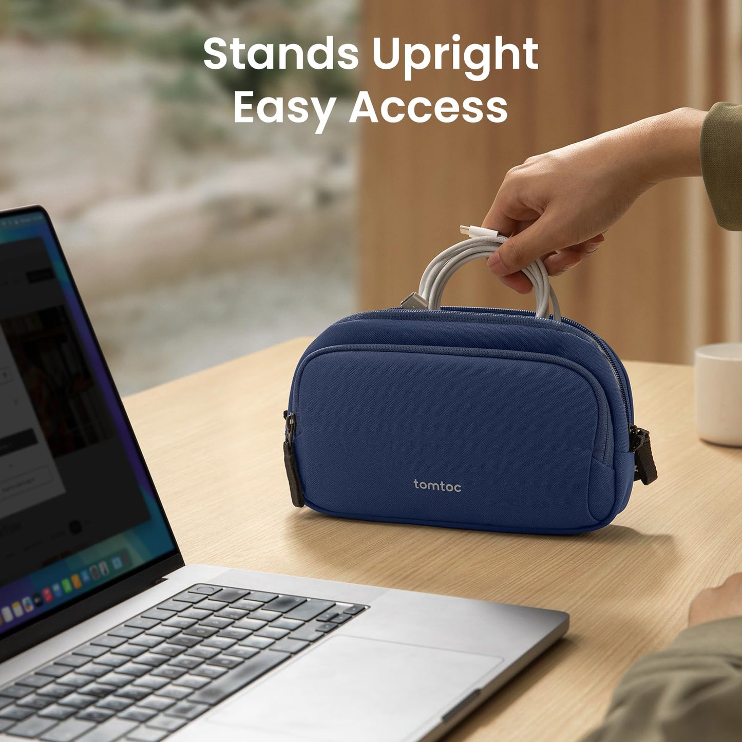 tomtoc Electronic Organizer Travel Case, Water Resistant Dual Compartment Tech Pouch Cable Organization Storage Bag for Charger, Cord, Phone, Hard