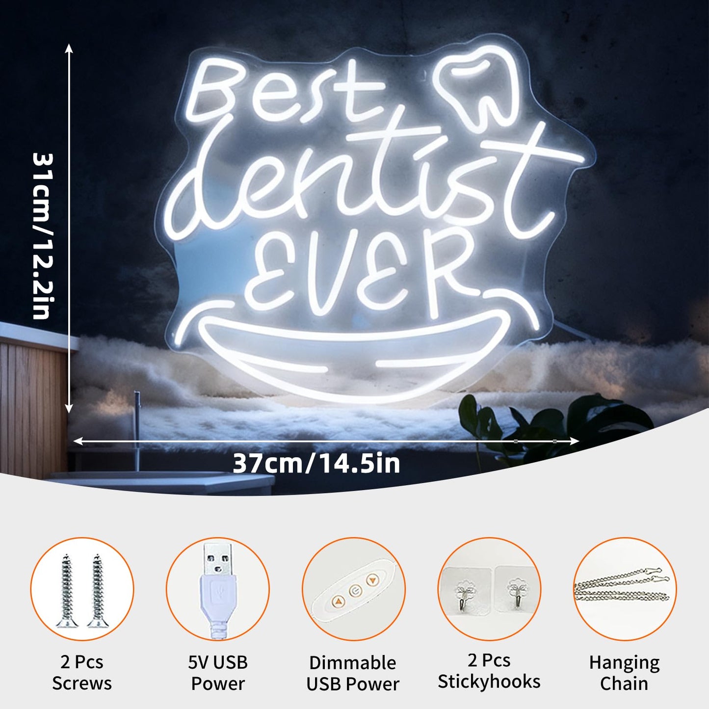 Best Dentist Ever Neon Sign, White LED Accent USB Powered Decorative Neon Light for Dental Clinic Office Waiting Room Dentist Office Wall Table Decor