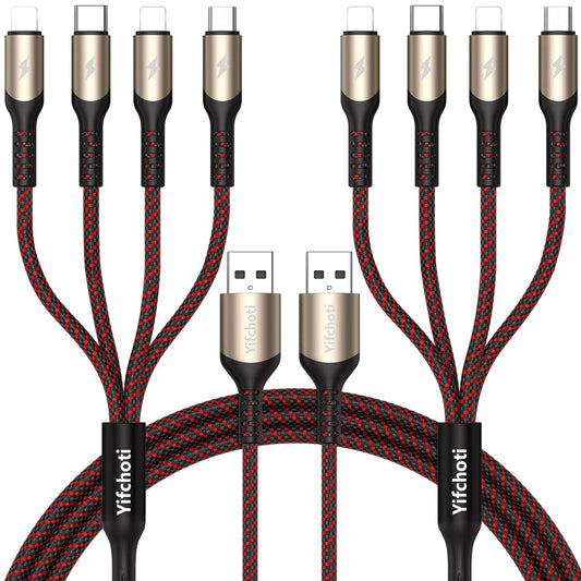Bismdky Multi Charging Cable, 2Pack 4FT Nylon Braided Universal 4 in 1 Multiple USB Cable 3A Charging ?with Dual Phone/USB-C/Micro-USB Port Adapter