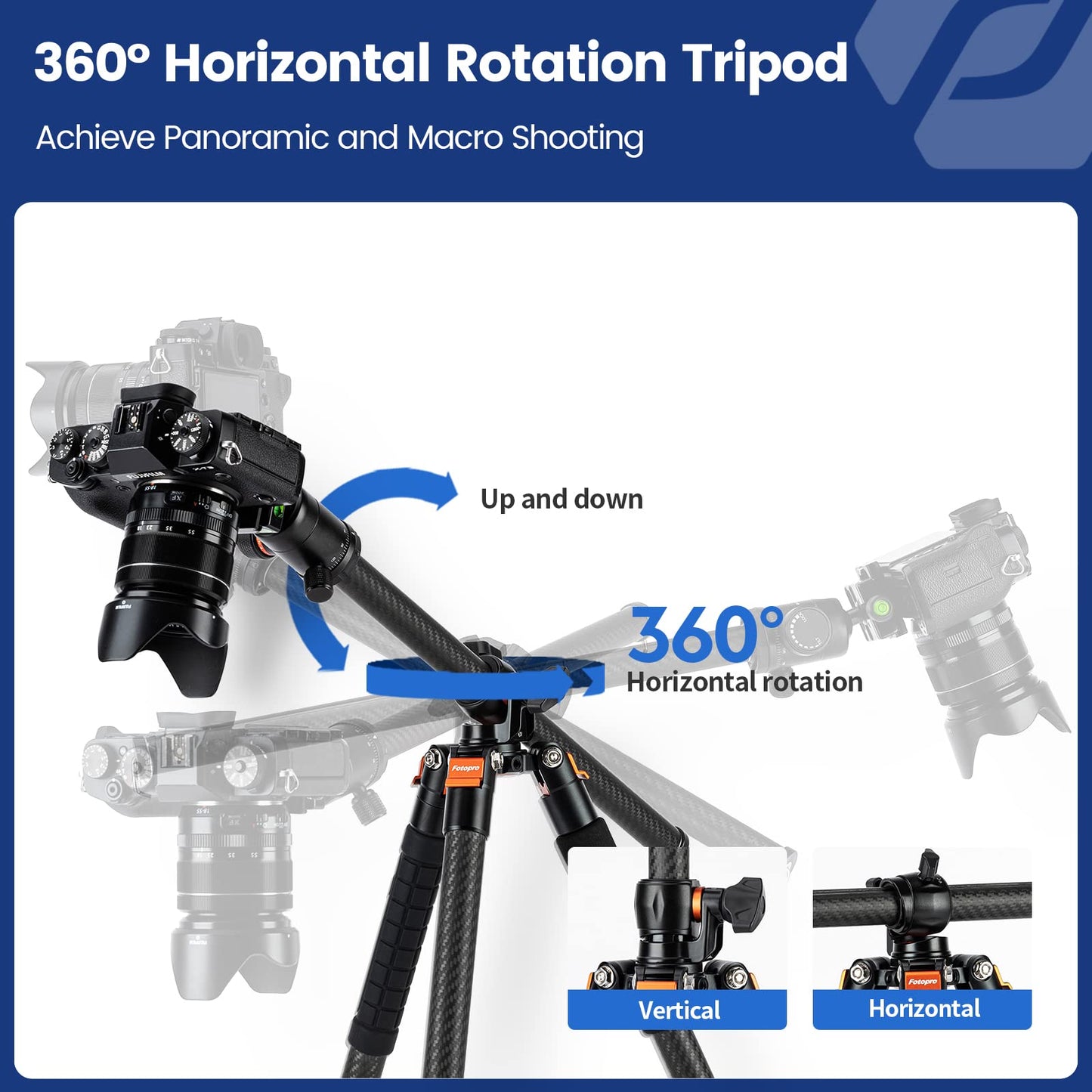 Fotopro Carbon Fiber Horizontal Tripod, 75 Inch Camera Tripod with 360 Degree Ball Head Quick Release Plate for DSLR Video Camcorder, 2-in-1 Tripods