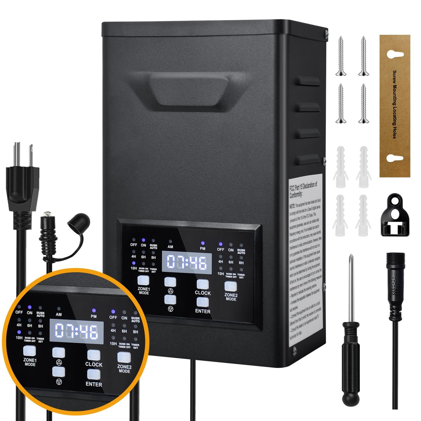 COLOER 600W Low Voltage Landscape Lighting Transformer with 2 Independent Control Output Zones, 120V AC to 12V/15V AC Low Voltage Power Pack