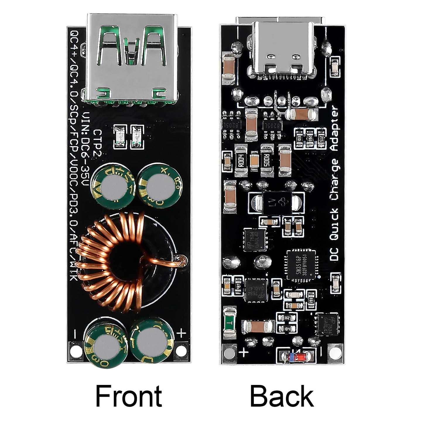 2PCS 60W 6-35V DC to USB Type C PD 3.0 QC4 Type A QC3.0 DC Fast Charge 12V 24V Step-Down Power Module USB Type-C Mobile Phone Quick Charge Adapter