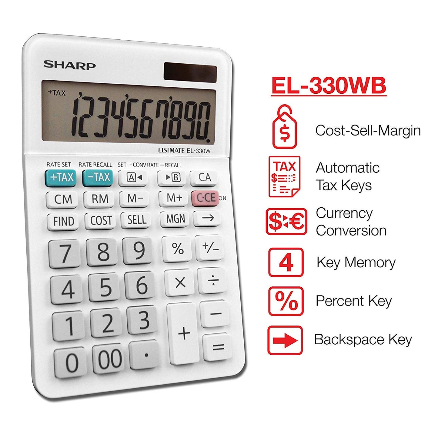 Sharp EL-330WB Standard Function Basic Desktop Calculator, Large Display, for Home and Office, Dual Power, Solar and Battery 5 Pack5