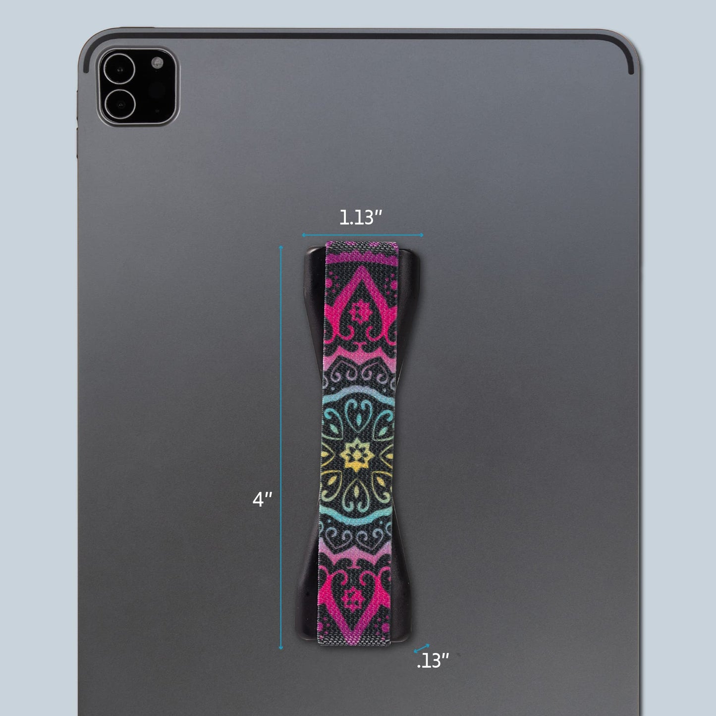 LOVEHANDLE Duo Elastic Strap for Smartphone and Tablet - Boho Design Black Base Grip + XL Grip