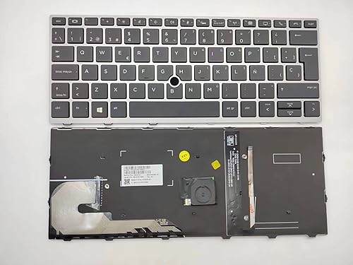 BINGZI Laptop Replacement Spanish Layout Keyboard for HP EliteBook 730 G5 735 G5 735 G6 830 G5 836 G5 830 G6 Backlit with Mouse Stick Silver Frame,