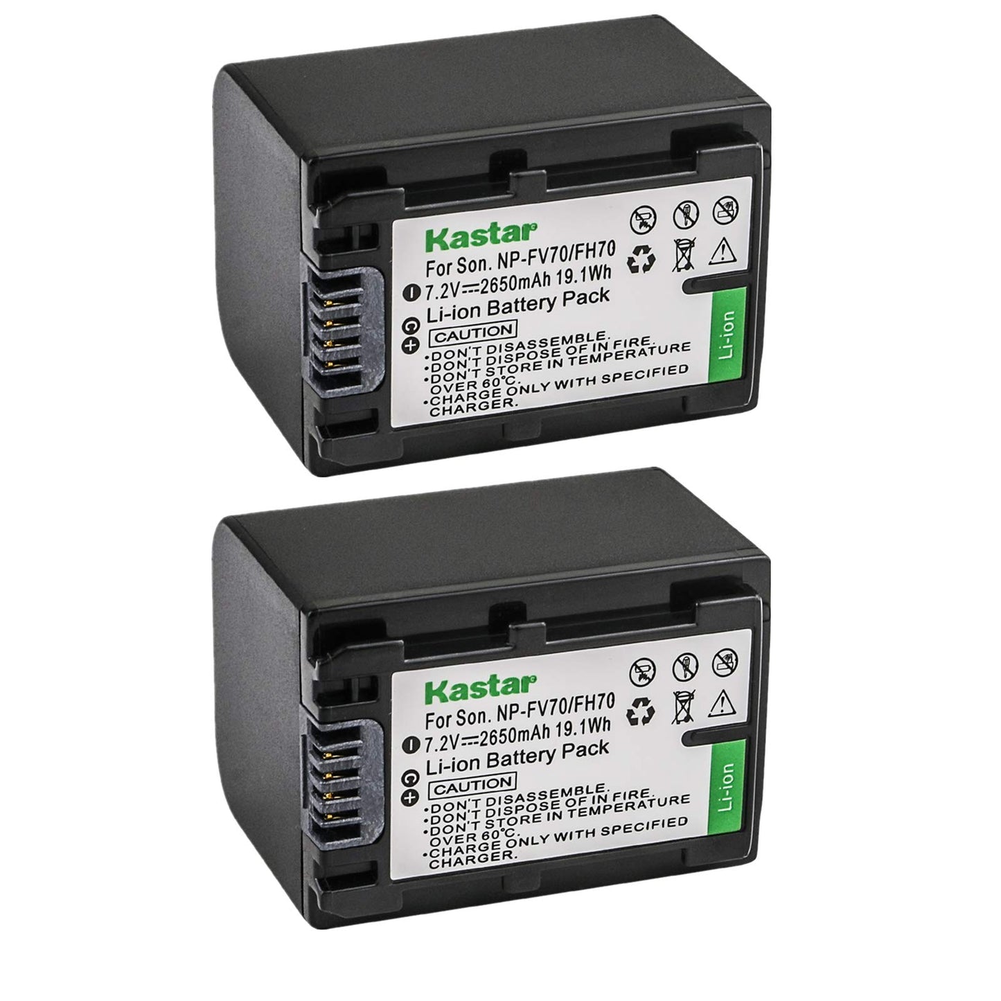 Kastar NPFH70 Battery (2-Pack) for Sony NP-FH100, FH60, FH70, NP-FH90, TRV and Sony DCR-DVD405 407E 408 410E 450 602E 610 650E DCR-HC96 DCR-SR85