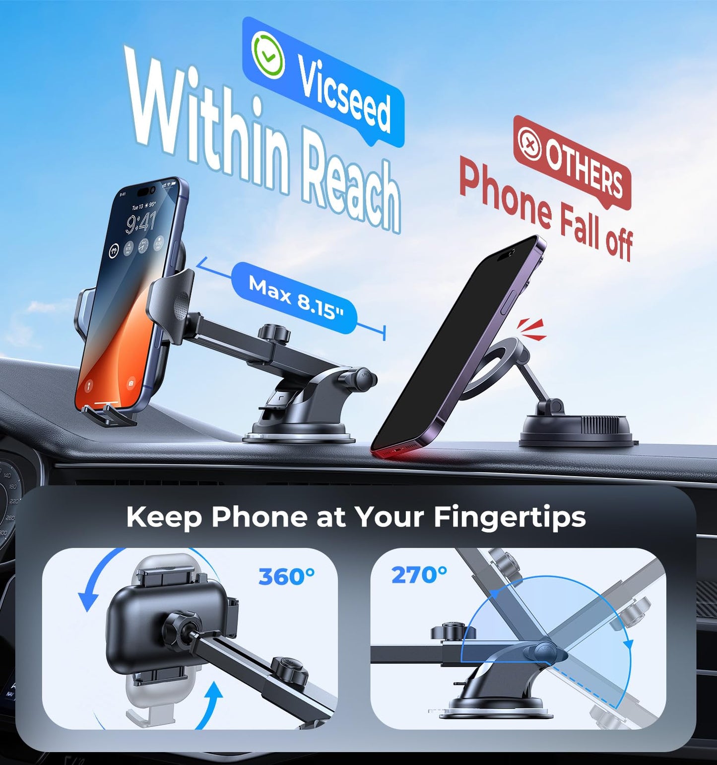 VICSEED [No.1 Powerful Suction] [Rally Racing-Grade Stability] Phone Holders for Your Car 2026 Upgraded Car Phone Holder Mount Truck Stand