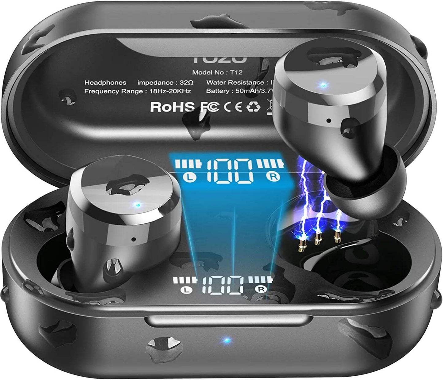 TOZO T12 Wireless Earbuds Bluetooth 5.3, LED Display Case, Deep Bass Sound