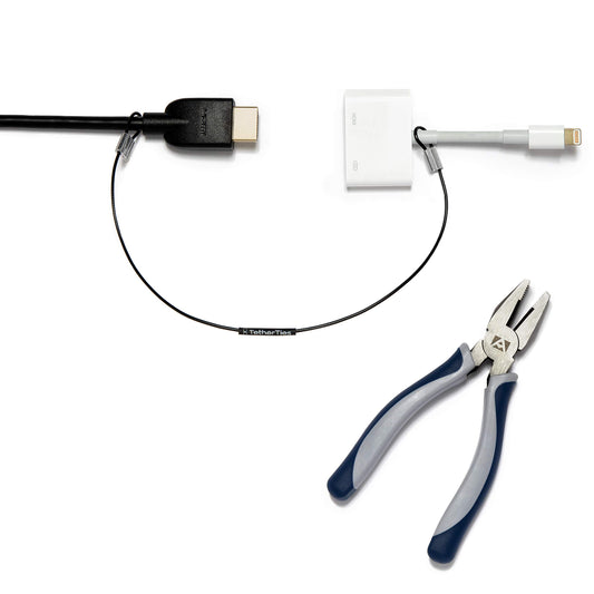 Patented Pre-Assembled Adapter Ties - Anti-Theft Cable Locks for Tools, Dongles, Tethers, Computer adapters. Steel Cable, Security Lock, Easy