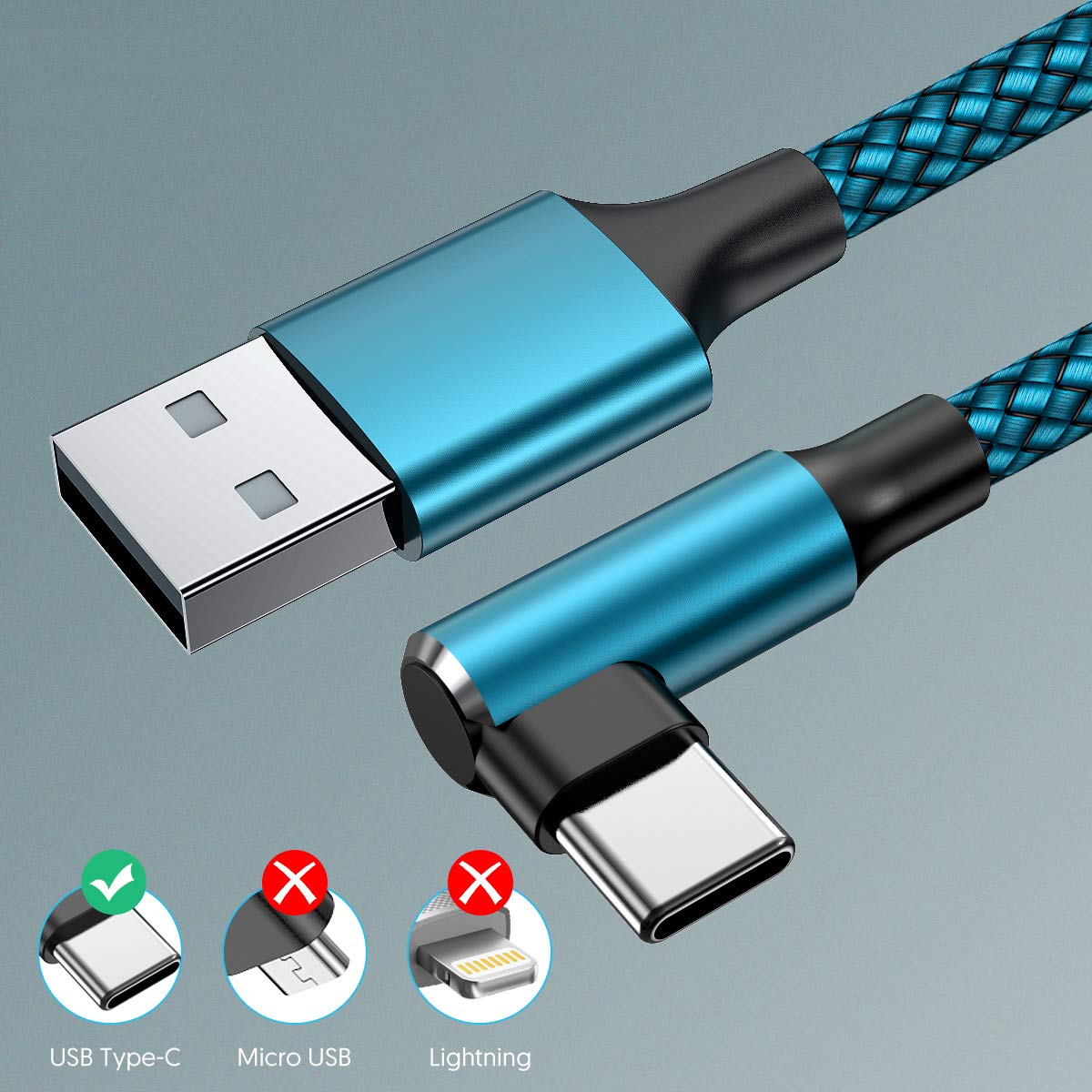 USB C Cable 90 Degree Right Angle[2Pack 6.6FT], USB A to Type C Nylon Braided Fast Charging Cable for Samsung Galaxy S22 Ultra/S22+/S22/S21, Note