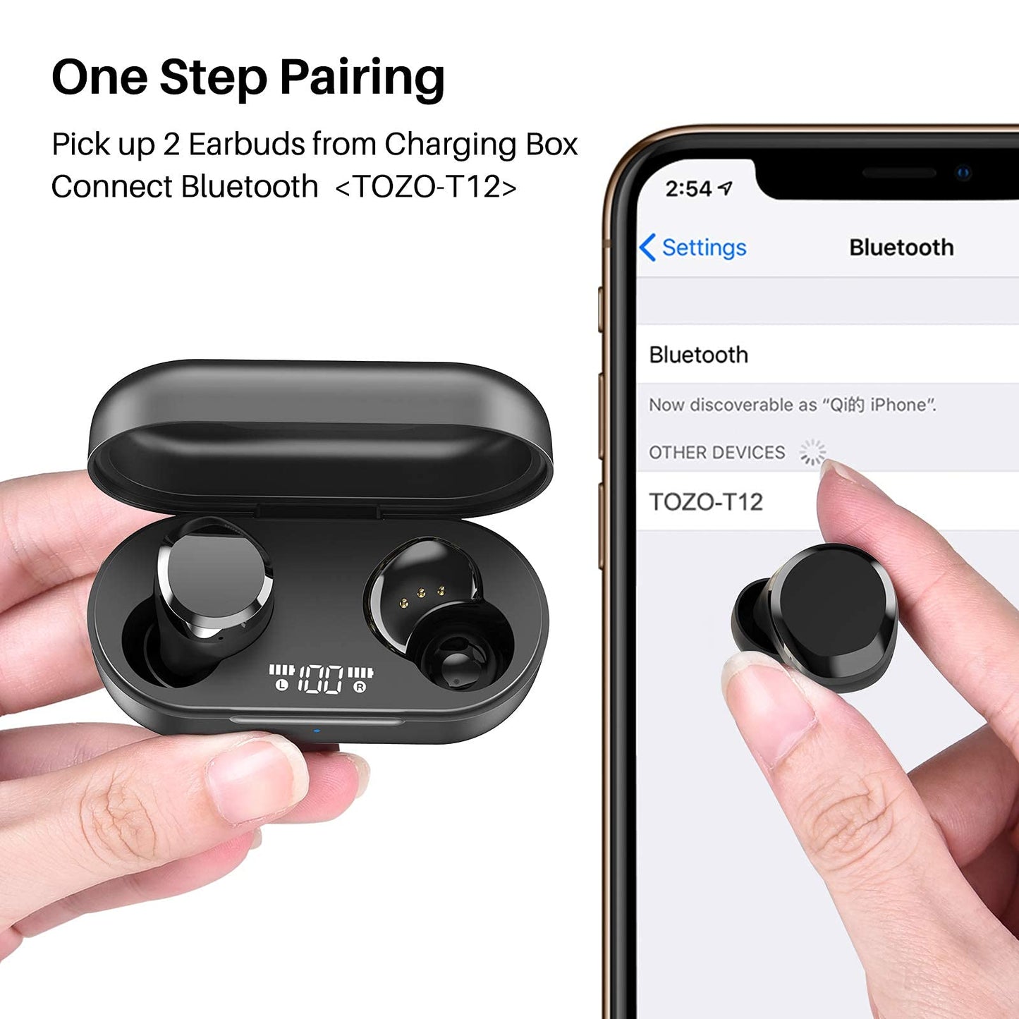 TOZO T12 Wireless Earbuds Bluetooth 5.3, LED Display Case, Deep Bass Sound