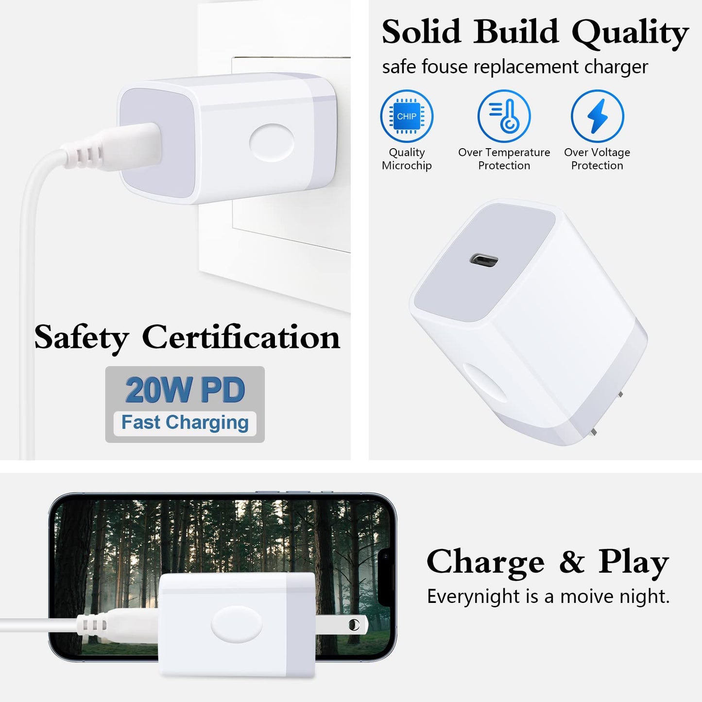 USB C Wall Charger,2Pack 20W USB C Block PD Fast Charger Type C Wall Adapter for iPhone 16 15 14 13 12 11 Pro Max,SE,8 7 6 Plus,iPad,Samsung Galaxy