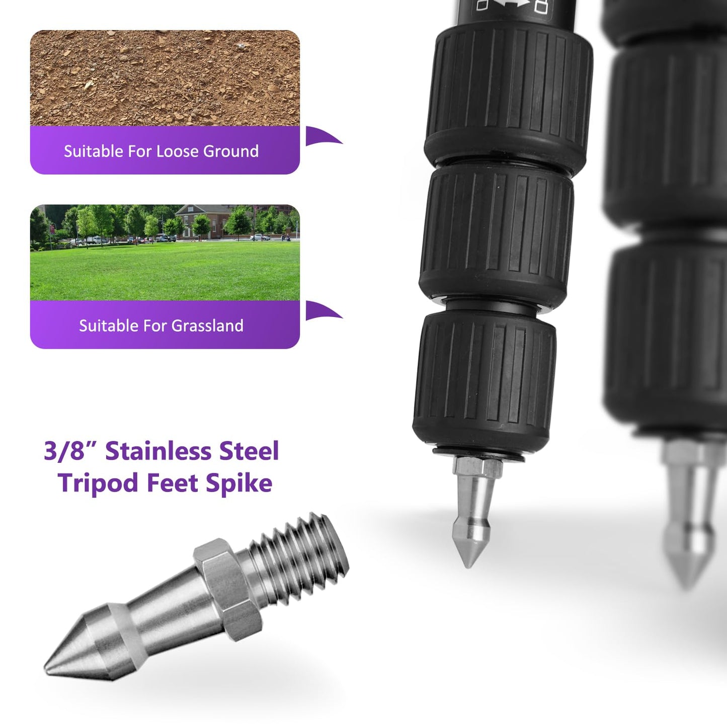 Rigych 6 Pcs Tripod Spike Feet - 3/8-16 Thread, Rubber & Stainless Steel Spike Feet, Universal Anti-Slip