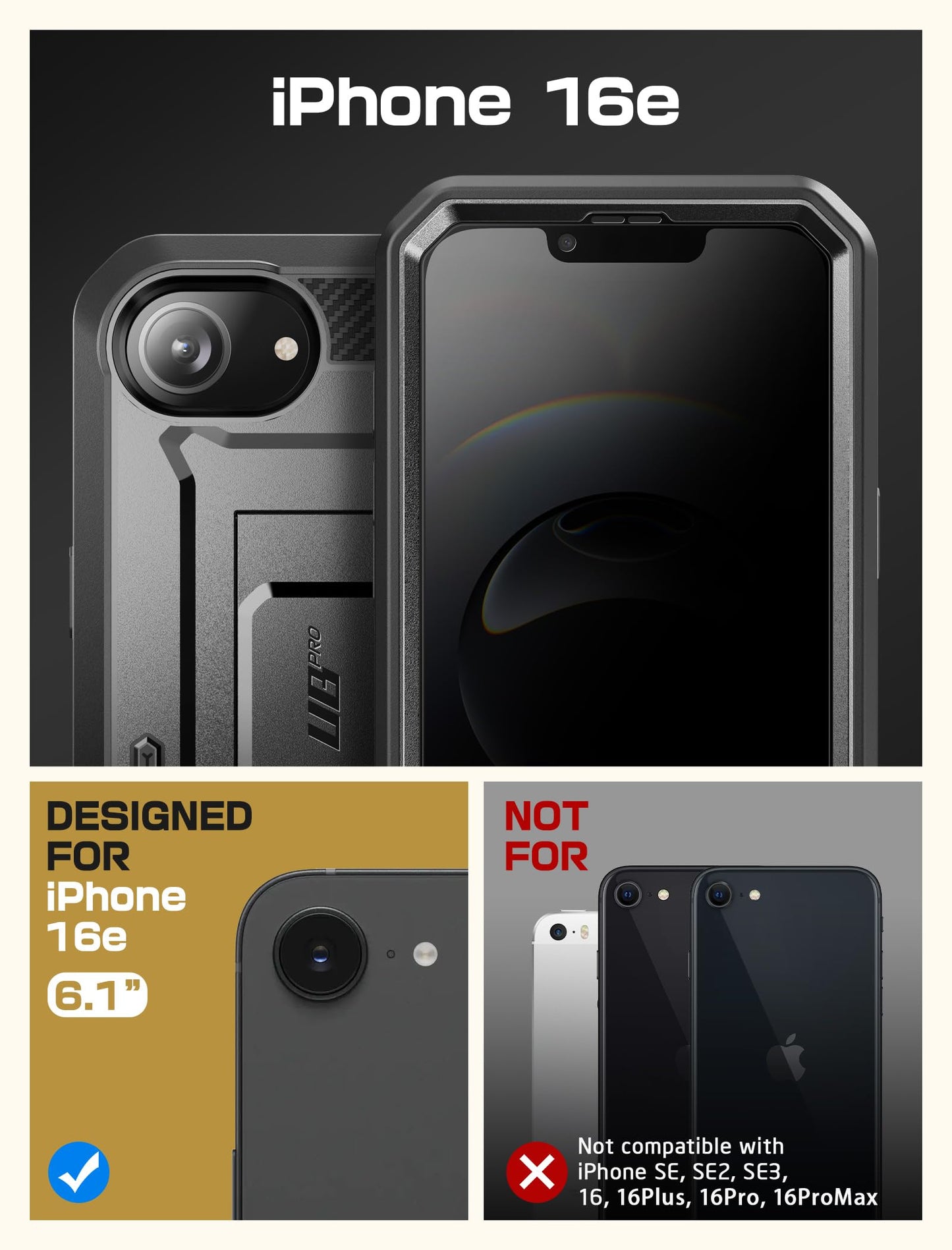 SUPCASE for iPhone 17e/16e Case with Screen Protector (Unicorn Beetle Pro), [Built-in Stand & Belt-Clip] [Military-Grade Protection] Full Body Phone