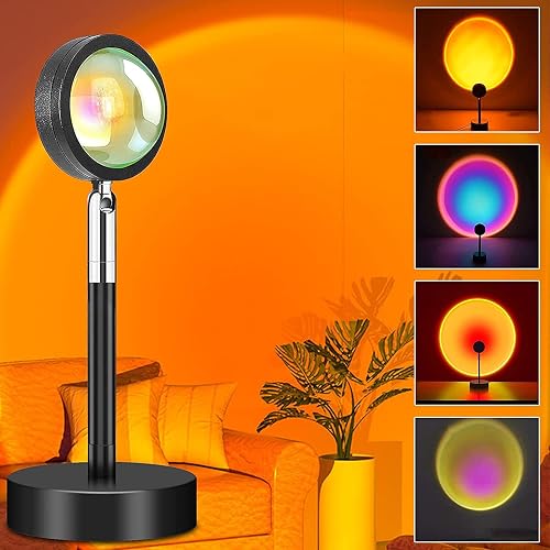 Sunset Lamp, 360° Rotation Sunset Projector Light, 6 Colors Rainbow Projection Night Light, USB LED Atmosphere Lamp for Selfie, Photography, Bedroom