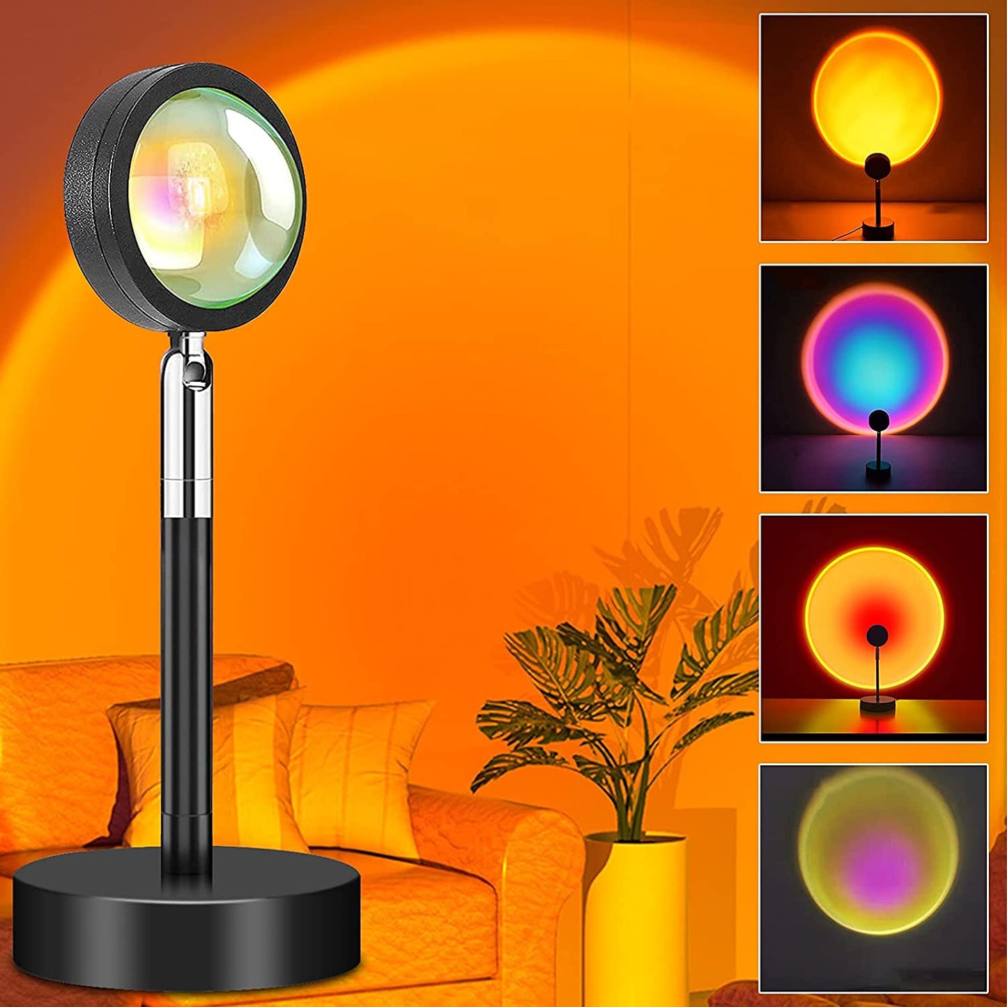 Sunset Lamp, 360° Rotation Sunset Projector Light, 6 Colors Rainbow Projection Night Light, USB LED Atmosphere Lamp for Selfie, Photography, Bedroom