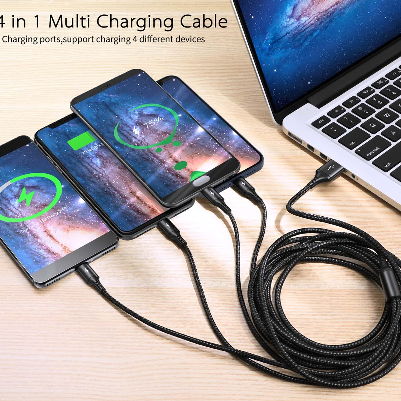 UZAHSK Multi USB Charger Cable 2Pack [4A,10ft ] 4 in 1 USB Fast Charging Cable with IP/Type C/Micro USB Ports Adapter for Phone