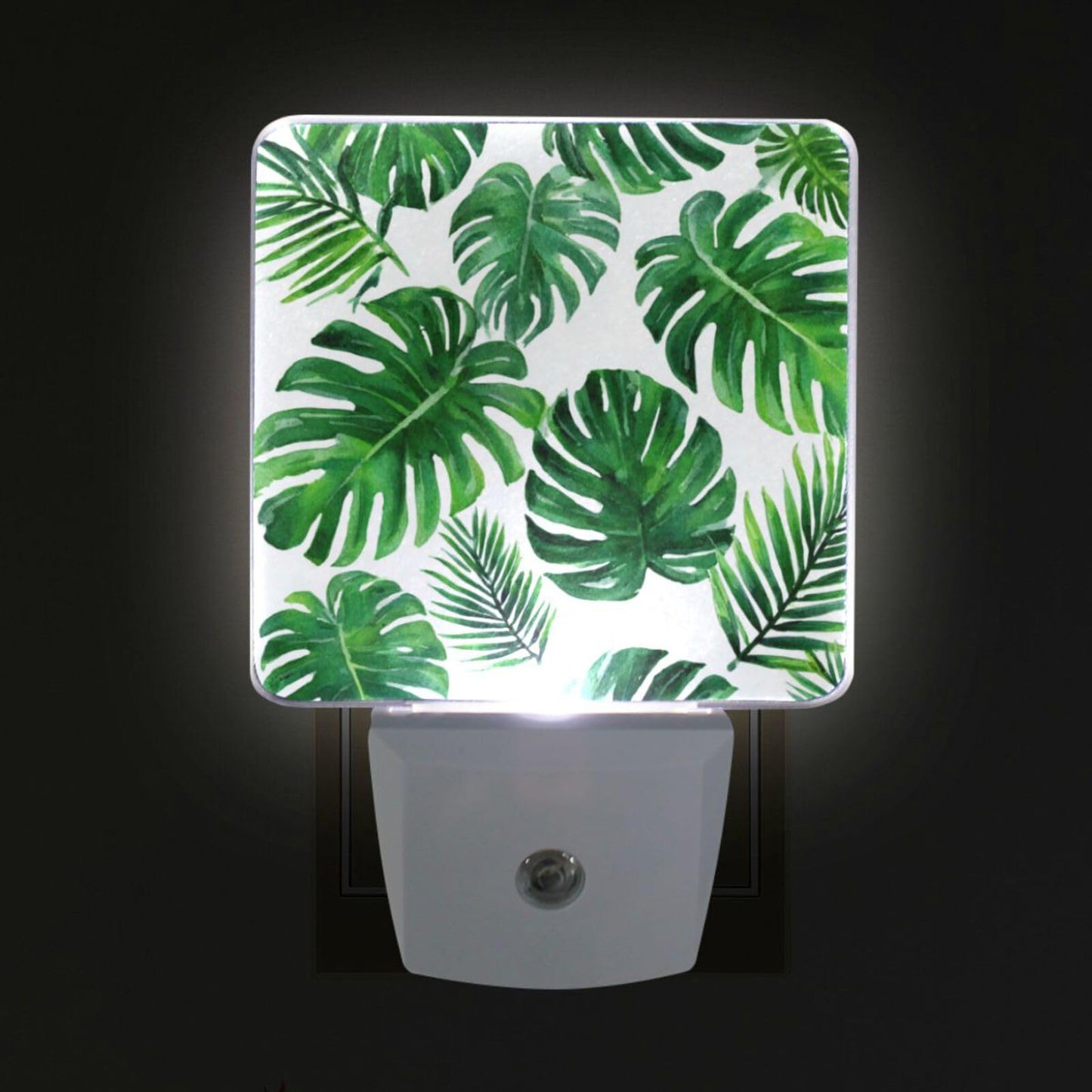 Vdsrup Summer Palm Leaves Night Light Set of 2 Tropical Jungle Plug-in LED Nightlights Auto Dusk-to-Dawn Sensor Lamp for Bedroom Bathroom Kitchen