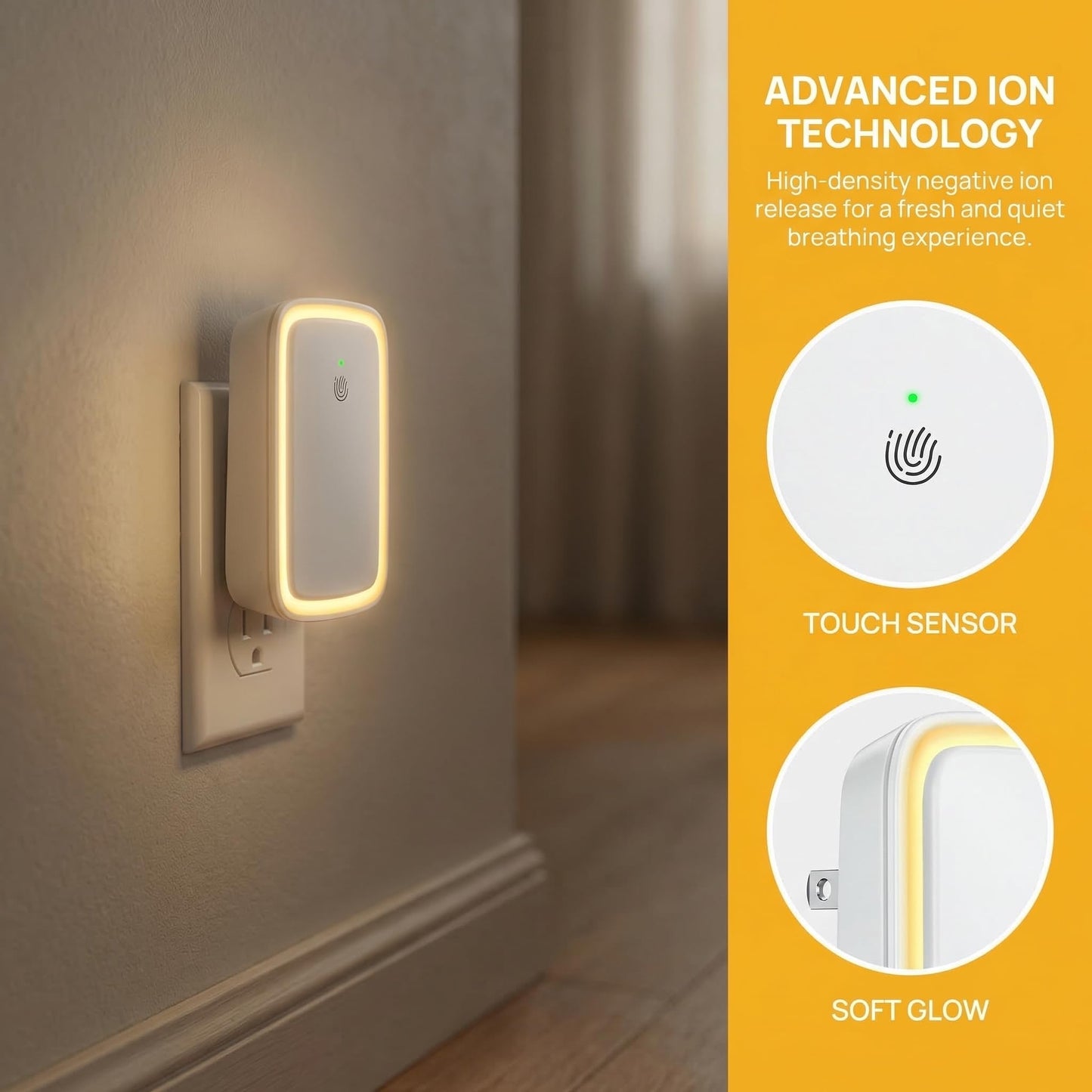 Plug In Air Ionizer Negative Ion Air Purifiers Quiet Air Freshener for Home Bedroom Office Basement - Portable Mini Air Cleaner Odor, Smoke, Dust, Pet