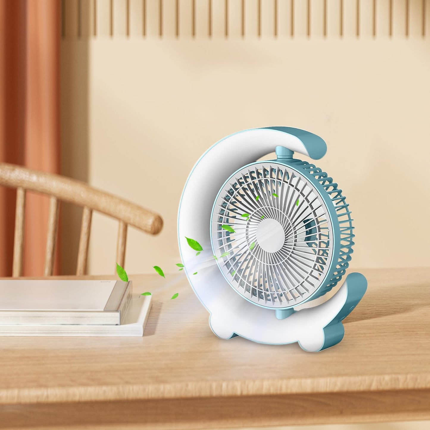 Erice Desk fans small quiet, 3 Speeds Adjustable Table Fan with Ambient Light, Personal Fan Can Rotate 360 ° Provide Five Levels of Lighting and Color