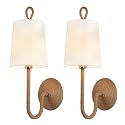 HILUXIA Natural Rattan Wall Sconce Set of 2: Boho Coastal Rope Woven Lamps with Linen Fabric Shades for Living Room, Bedroom, Bedside, Vanity