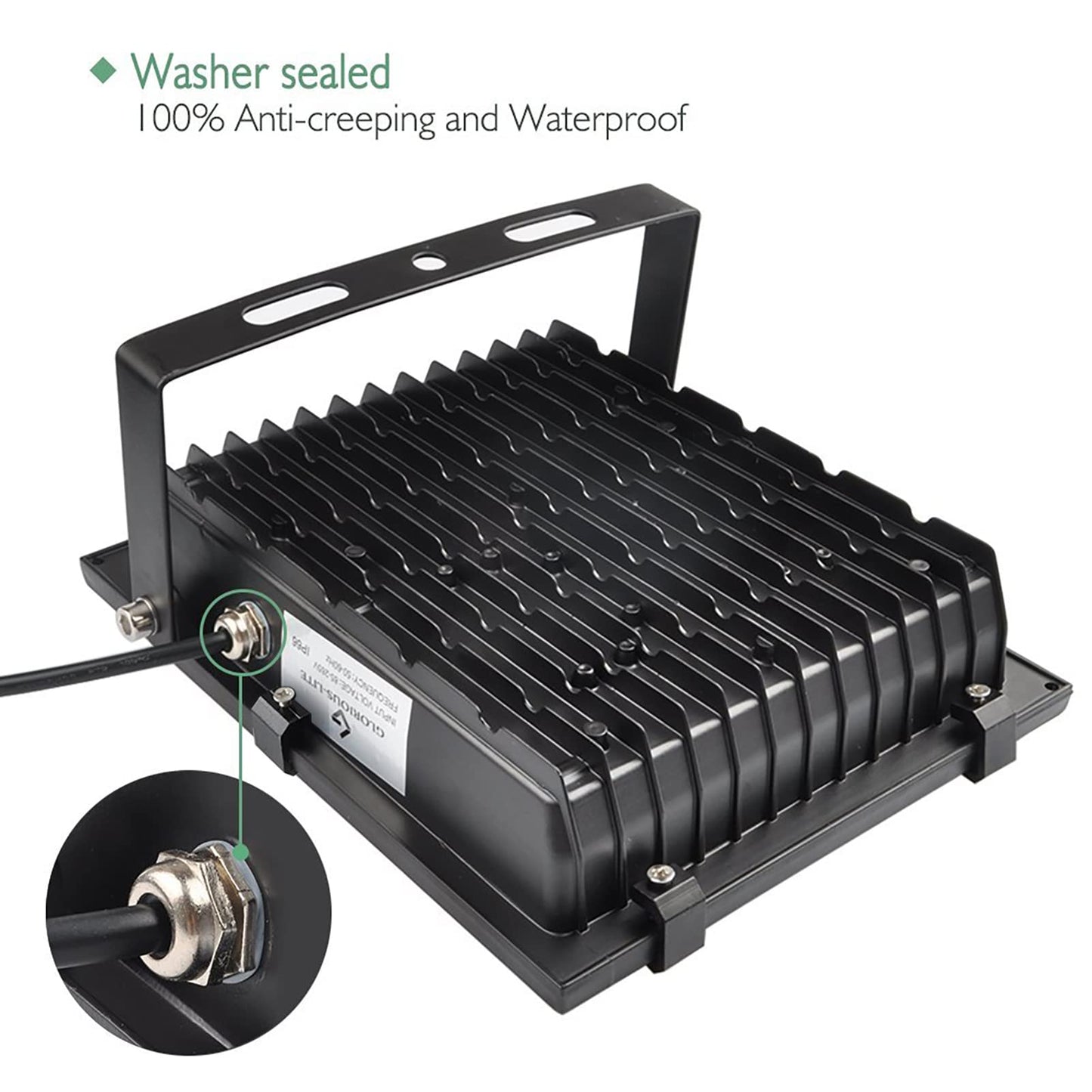 GLORIOUS-LITE 100W Flood Lights Outdoor, 8000 Lumen LED Floodlight Plug in for Outside Yard, IP66 Waterproof 6500K Bright Exterior Work Light