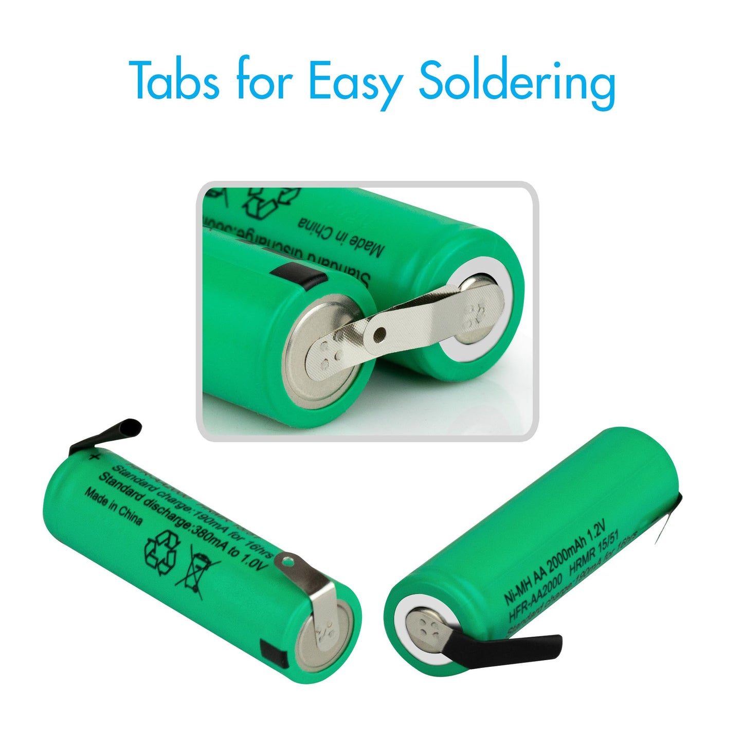 Tenergy AA 1.2V NiMH 2000mAh Flat Top Rechargeable AA Batteries with Tabs, 10 Pack