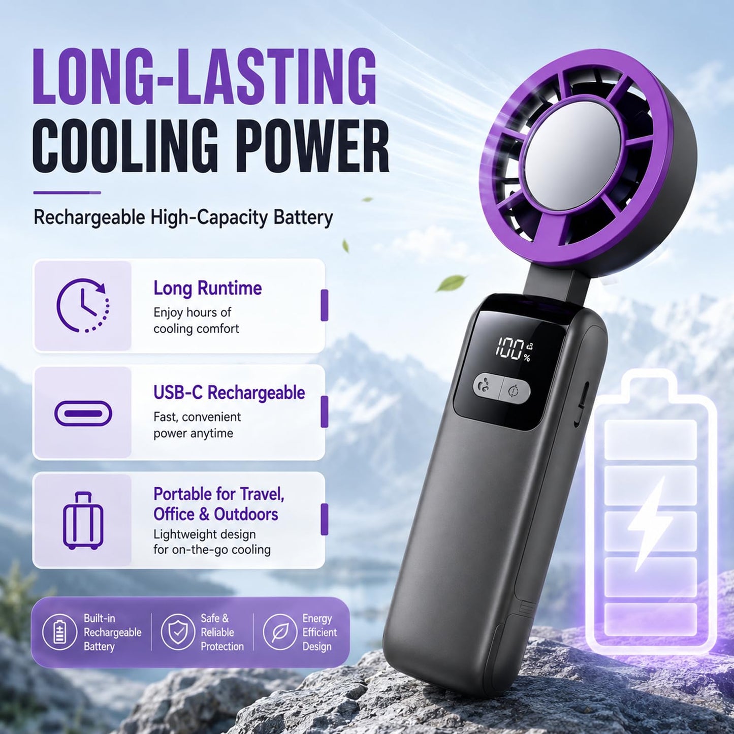 Stitch and Hue Icycool Handheld Cooling Fan, Icy Cold Handheld Fan, Fan Rechargeable Personal Mini Fan for Travel, Summer Essential