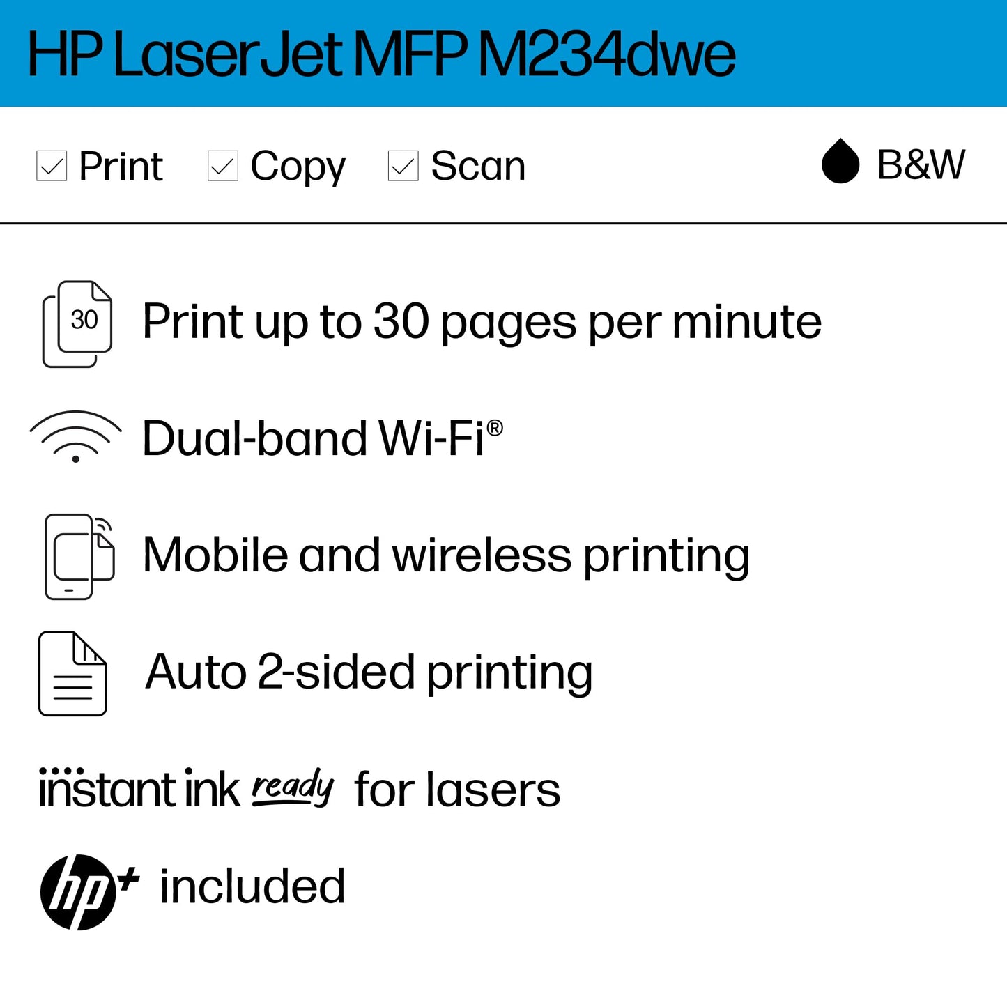 HP LaserJet MFP M234dwe Wireless Black & White All-in-One Printer with HP+ and Bonus 6 Months Instant Ink
