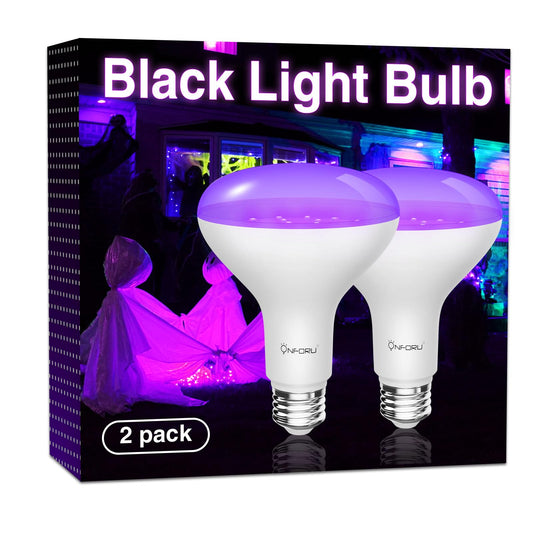Onforu 2 Pack 120W Equiv LED Black Light Bulb, BR30 E26 Blacklight Bulbs for Glow in The Dark, 385-400nm, 15W Black Light Flood Light for Halloween