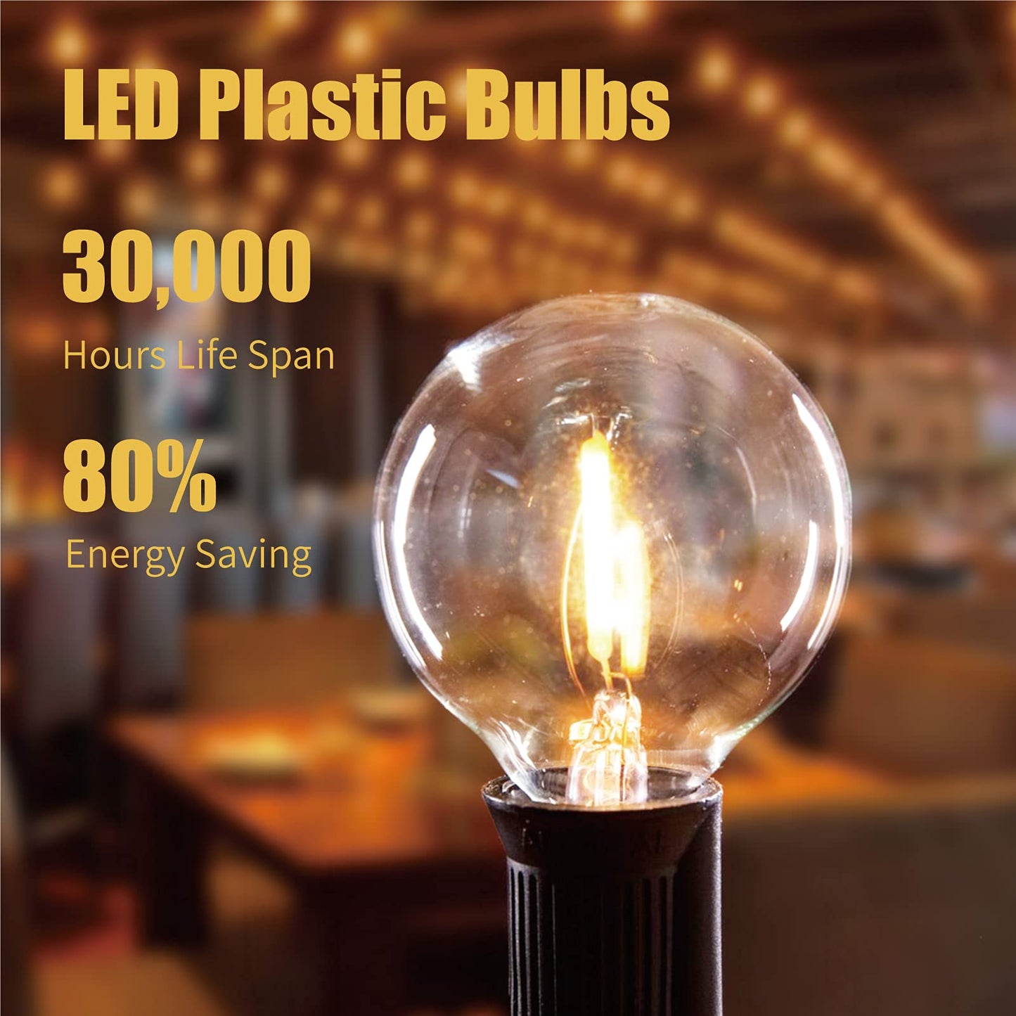 ECOVANIA G40 LED String Light Bulbs,1.57 Inch Plastic LED Globe Patio Bulbs for Outdoor String Lights, E12 Candelabra Socket Base,1 Watt Equvalent