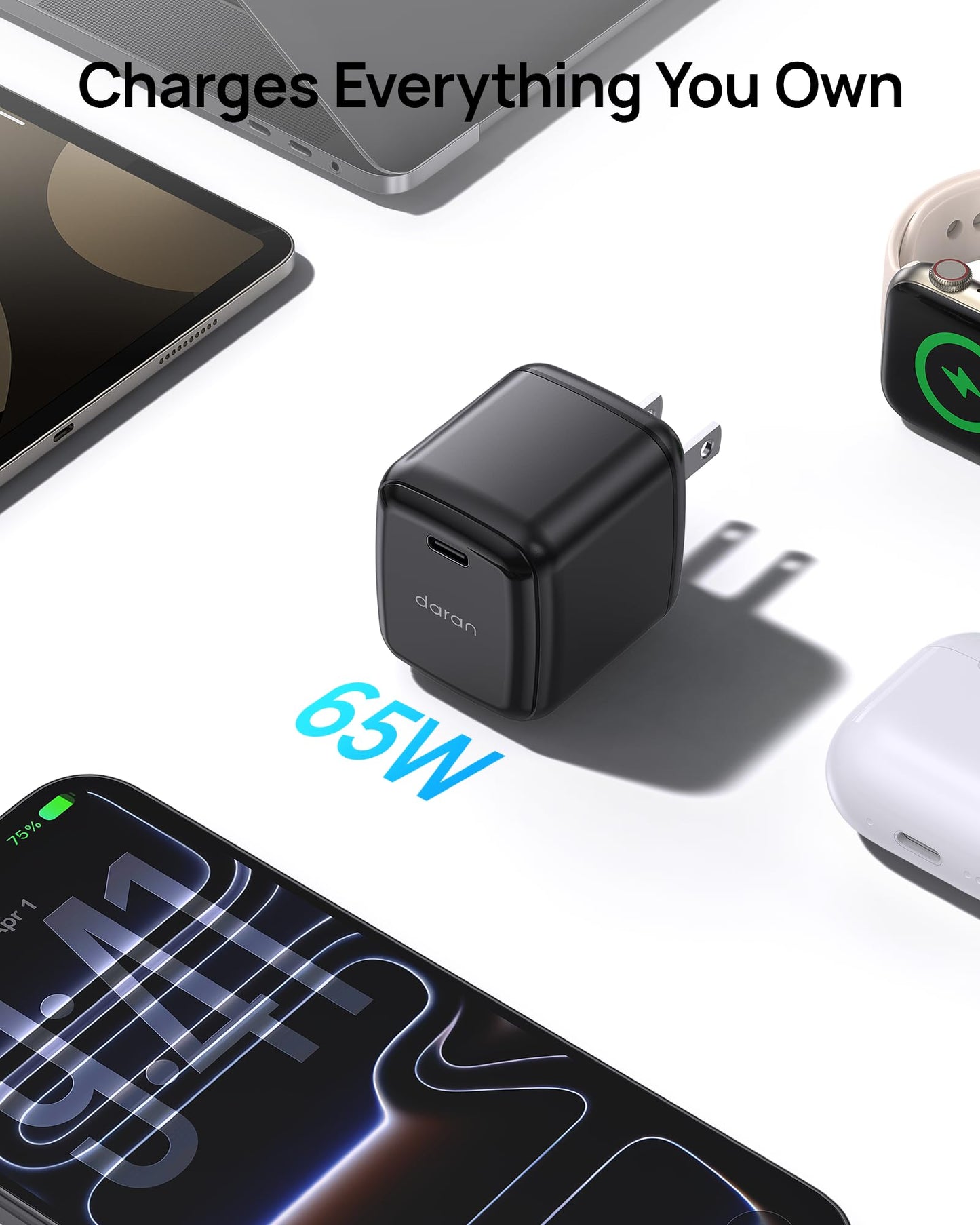 DaranEner USB C Charger, Rapid 65W GaN Type C Charging Block with Foldable Plug, Fast Wall Charger Compatible with iPhone 17/16/15 Series, Galaxy