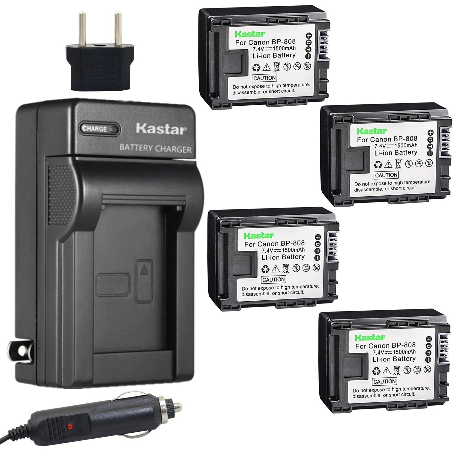 Kastar BP808 Battery (4-Pack) and Charger Kit for Canon BP-807, BP-808, BP-809 and Canon HFM400 HF100 M300 S100 S200 FS36 FS37 HF200 HFS11 HF100 HF20