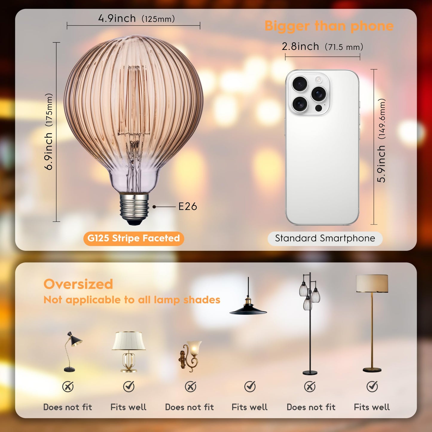 Harwez G125 LED Filament Bulb,4W Dimmable E26,2200K Amber Glass,1 Pack