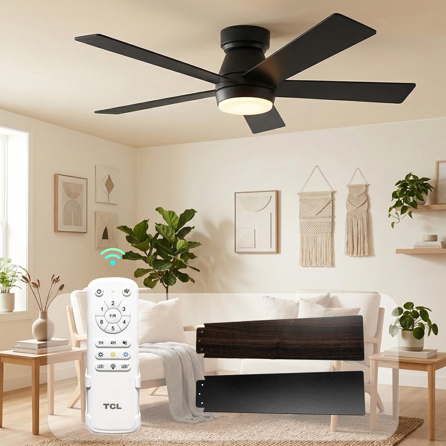 TCL 42" Black Low Profile Ceiling Fan with Light & Remote Control
