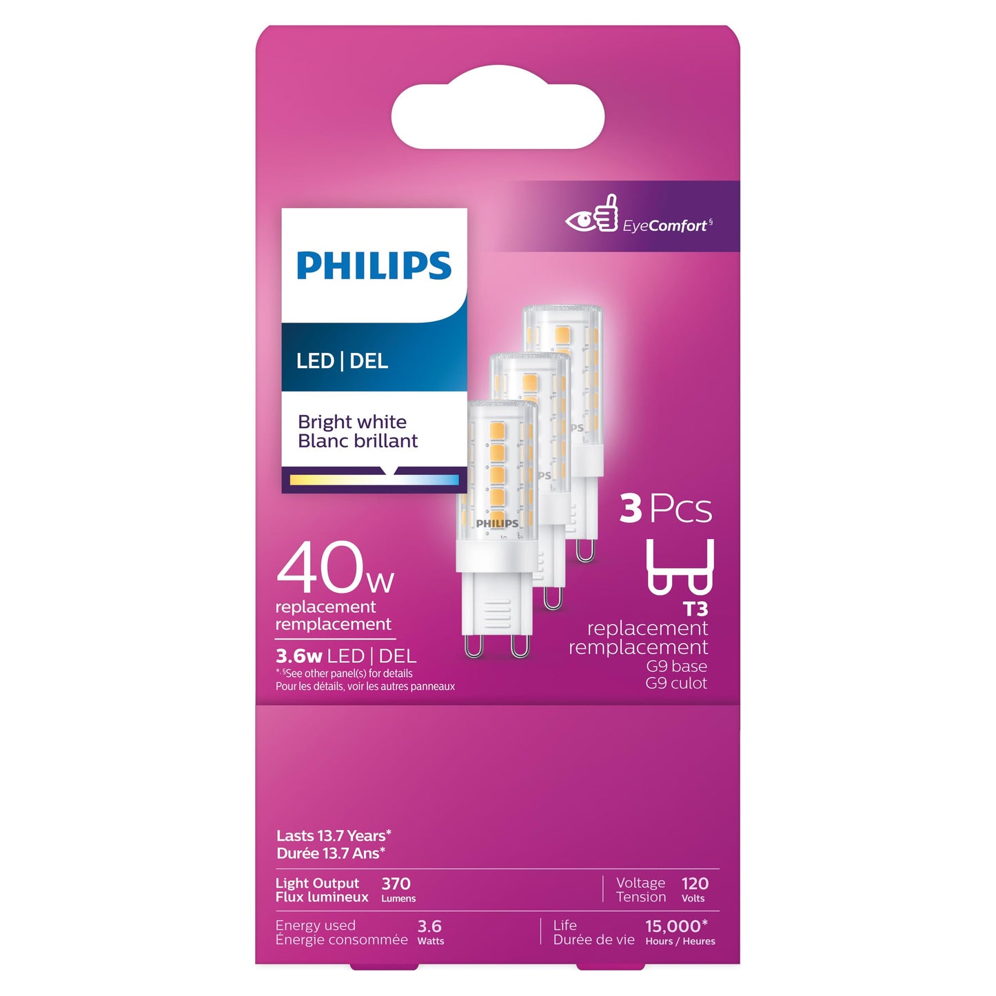 PHILIPS 534263-3.6T3/PER/830/ND/G9/120V 6/3BC LED Bi Pin Halogen Replacements